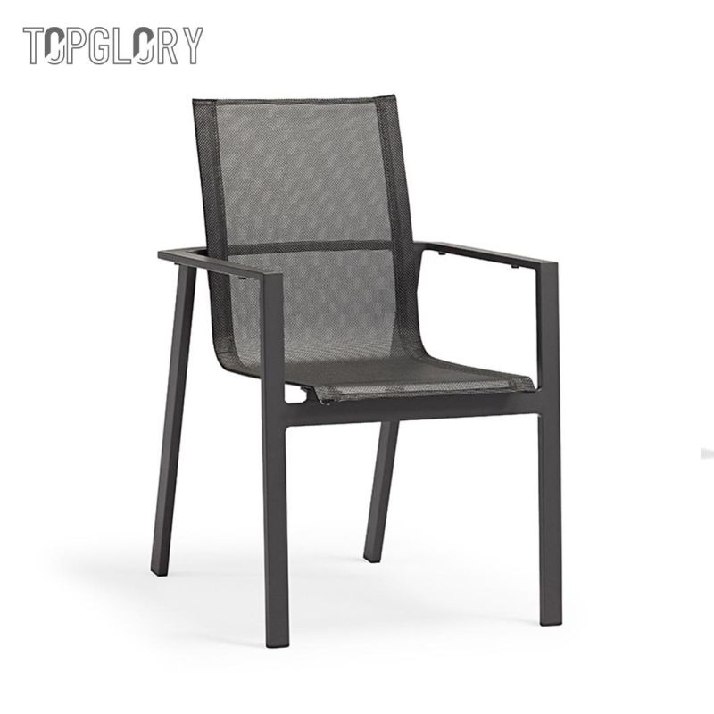 Hot Sale Modern Hotel Outdoor Patio Table Set Rattan Garden Furniture Aluminum Tube Textilene Table and Chair