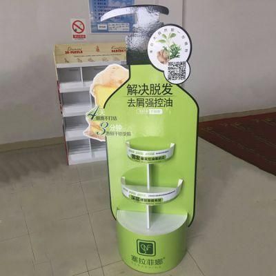 Retail Shampoo Floor Display Stand Single-Sided 3 Tiers Cardboard/Sintra PVC Cosmetic Storage Rack