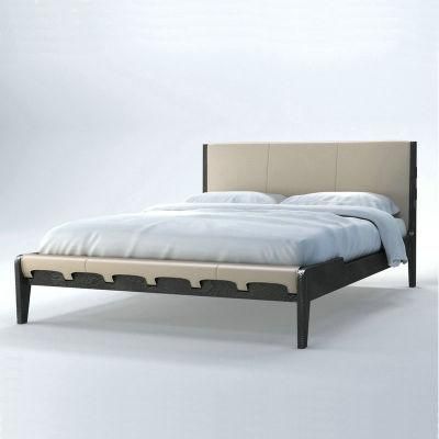 Concise Home Fty Wholesale Bedroom Furniture Solid Wood Frame Genuine Leather Upholstered Bed