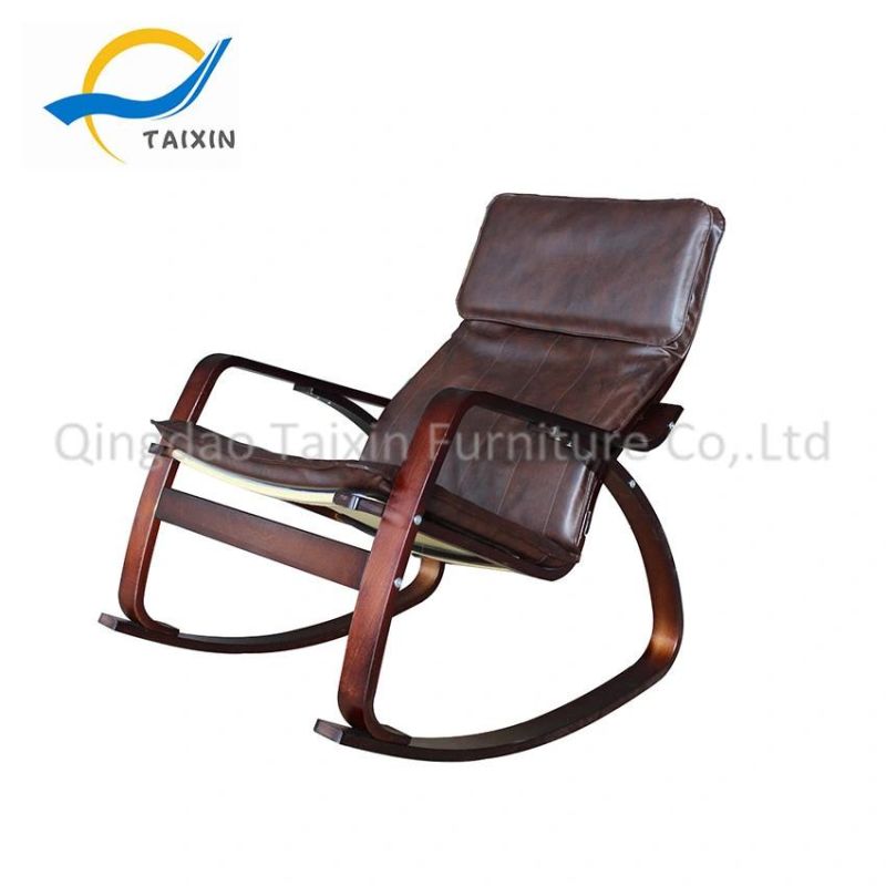 Modern Wooden Rocking Chair with Leather Cushion