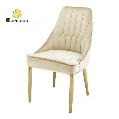 Comfortable Beige Velvet Dining Chairs Golden Metal Frame