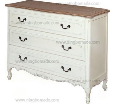 Nordic Louis Style Household Furniture Natural Top and Louis White Down Three Drawers Chest