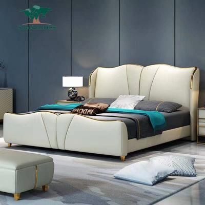 Luxury Latest Design Hotel Bedroom Furniture Set Sleeping Upholstered Double Queen King Fabric Bedroom Bed