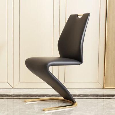 Room Furniture High Back Black Z Shape Leather Dining Chair