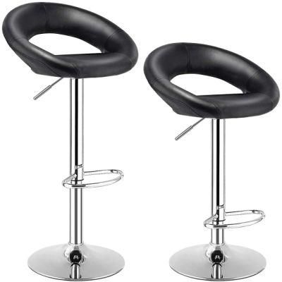 Bar Stool Bar Chair Set of 2 Black Leather Adjustable