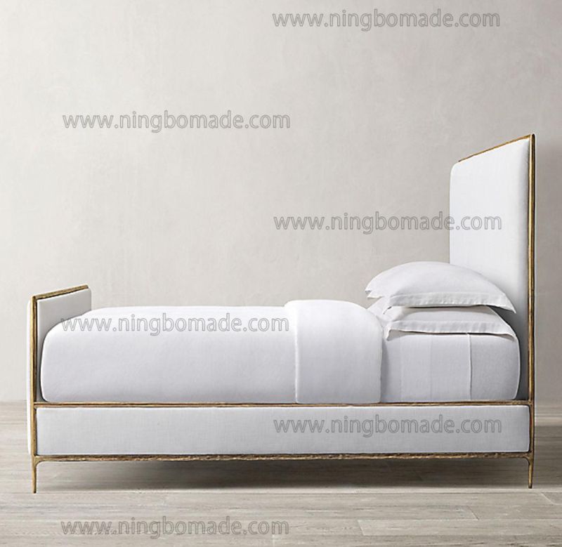Rustic Hand Hammered Collection Furniture Forged Solid Iron Metal with Brass Color King Bed Frame