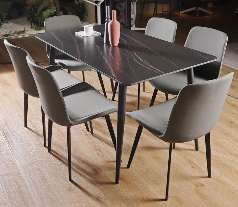European Style Home Furniture Leather Modern Dining Table and Chair with Metal Leg