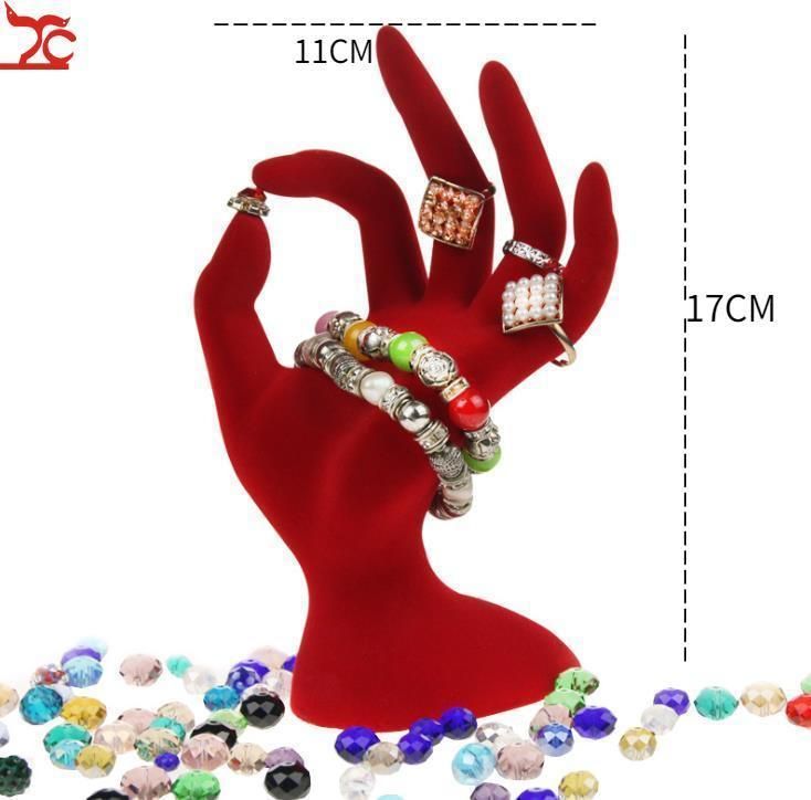 Red Velvet Jewelry Display Wedding Ring Necklace Bracelet Stand Store Counter Showcase