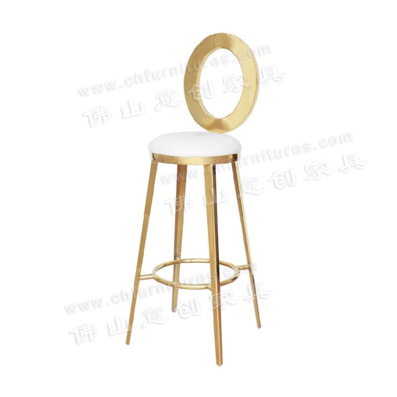 Modern Wedding Bar Furniture PU Leather Golden Stainless Steel High Chair