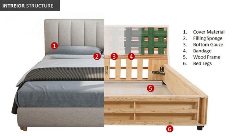 Custom Size Home Furniture Bedroom Bed LED Headboard Best Selling Storage Bed