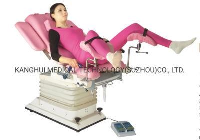 Four Wheels Electric Motor Adjusted Women Surgery Operating Gynecology Chair with Foaming Mattress with Waterproof Leather