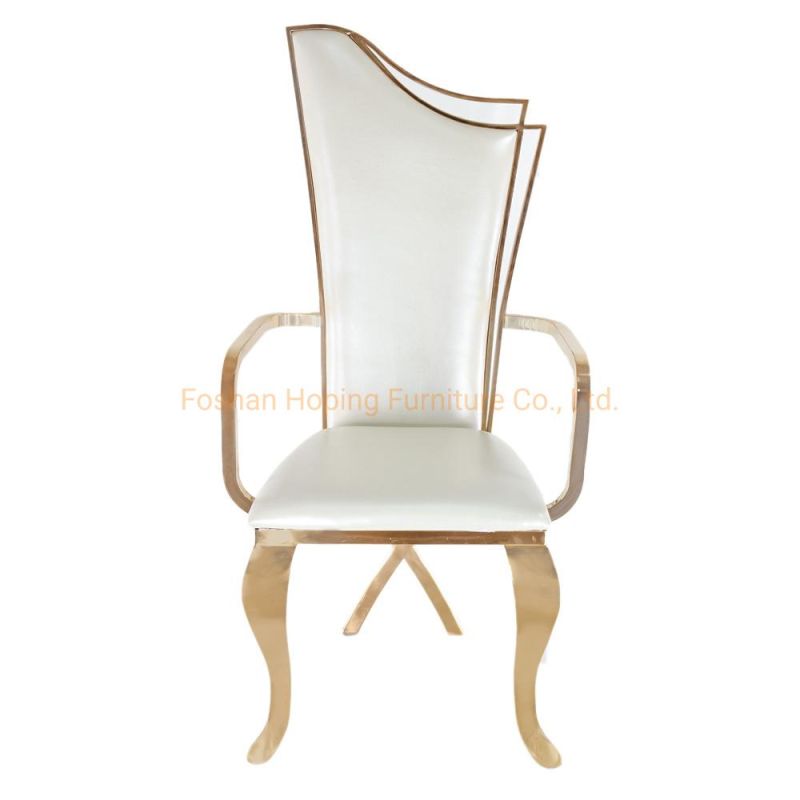 Modern Arm Chair Cross Back Tall Luxury Gold Chair Fabric Dining Chairs with Arms High Class Silver Metal Shining Stainless Steel White Wedding Dining Chairs