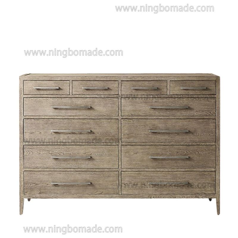 Antique French Eco-Friendly Trend Furniture Brushed Grey American Ash Twelve Drawers Chest of Cabinet