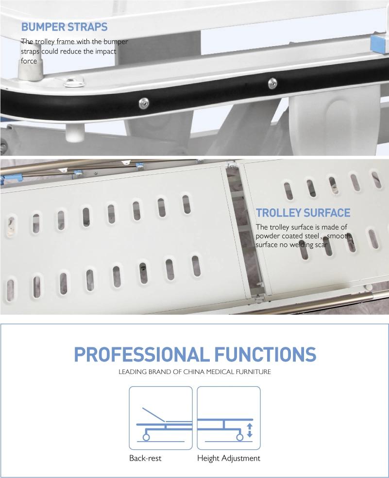 Skb038-4 Multifunction Metal Single Crank Adjustable Manual Transport Emergency Hospital Patient Trolley Manufacturers