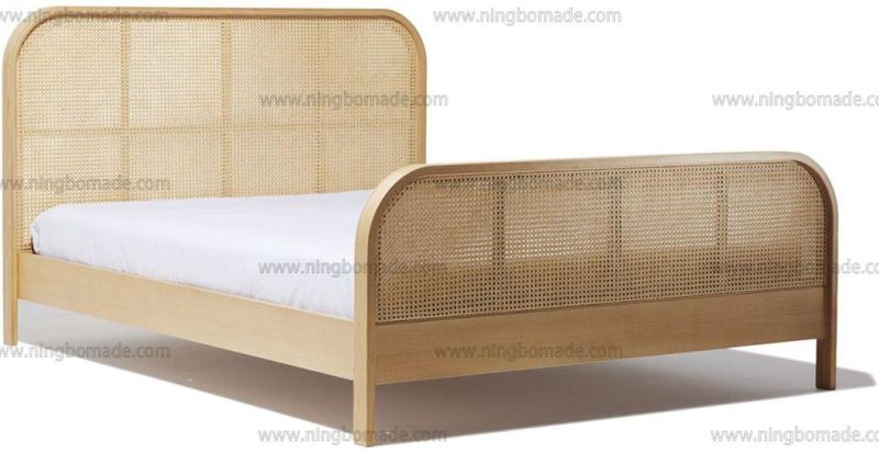 Elegant Rattan Upholstery Furniture Nature Ash and Nature Rattan Queen Bed Frame