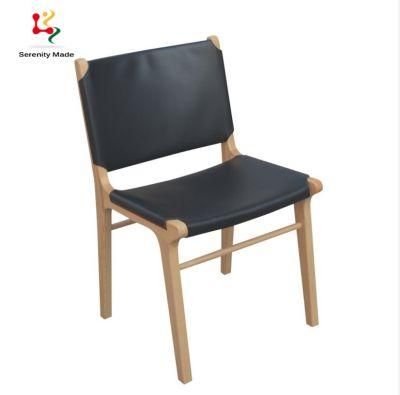 Ins Style Commerical Restaurtant Furniture Coffee Shop Solid Wood Frame PU Leather Seat Stackable Dining Chair