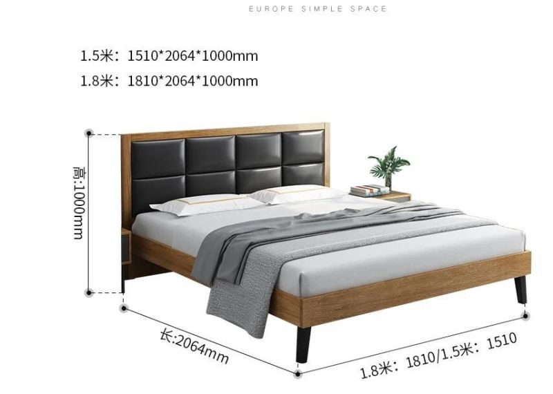 Foshan Home Furnishing King Queen Double Single Size Golden Wooden Panel Bed