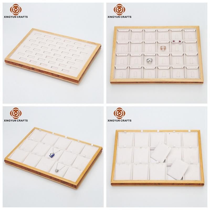 Wholesale Champagne Leather Jewelry Display Tray Exhibition Showcase Stand Ring Bangle Necklace Display Tray