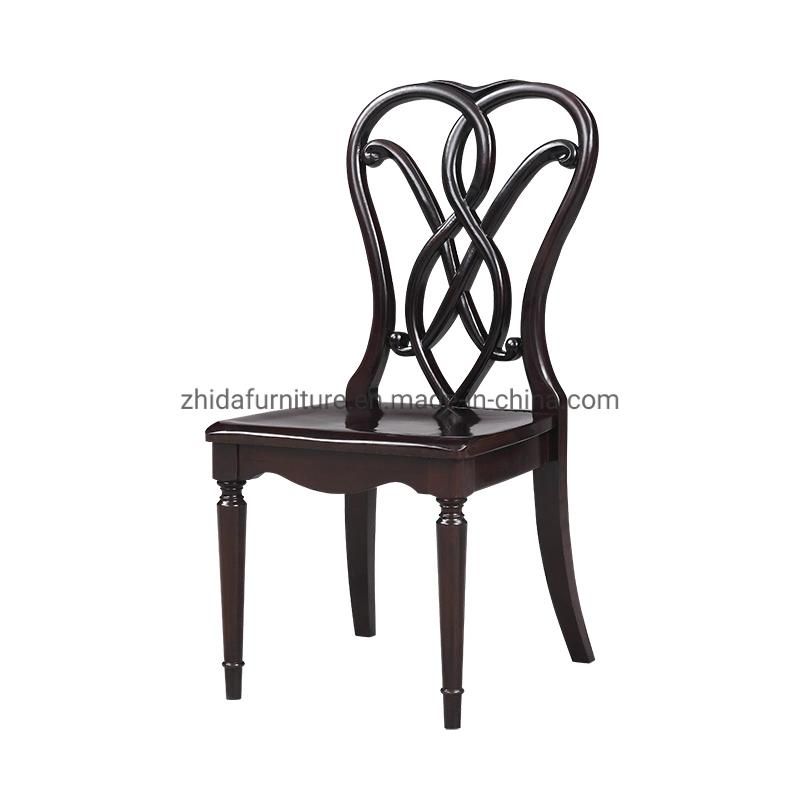 Flower Pattern Back Solid Wood Walnut Black Home Dining Chair