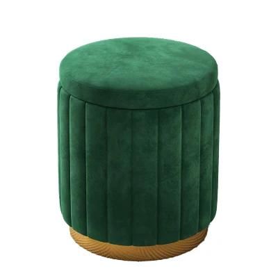 Gold Stainless Steel Base Round Velvet Ottoman Stool New Design Footstool for Home Bedroom Outdoor Furniture