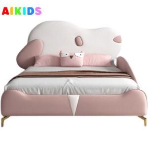 Children Leather Bed Modern Light Luxury Girl Princess Pink Puppy Bed Creative Cartoon Solid Wood Bed