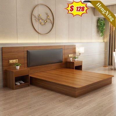 Modern Hotel Wooden Furniture Wardrobe Nighstand Side Table Wood Frame Soild Wood Wall Double Bed
