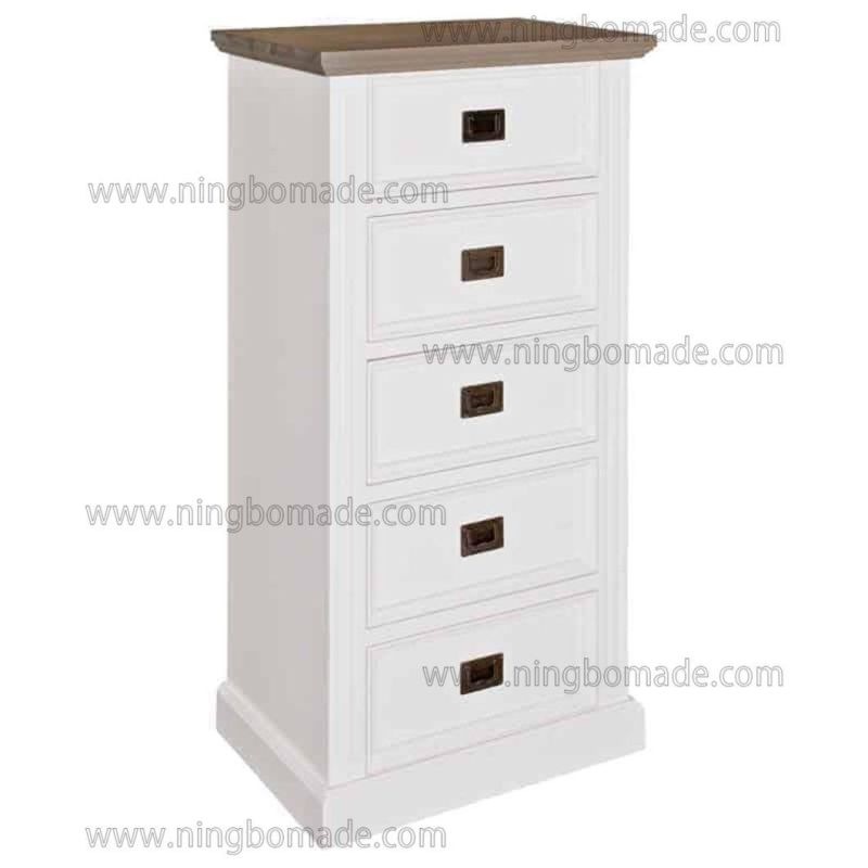 Romantic Rural Interior Furniture Grey Oak Top White Poplar Wood Base Tall Boy Storage Cabinet Drawer Chest