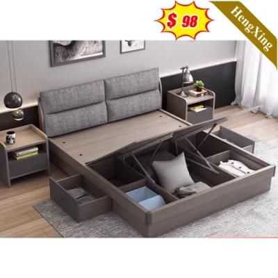 Wholesale Bedroom Wood Furniture Leather Upholstered Gas Lift Double Storage Bed