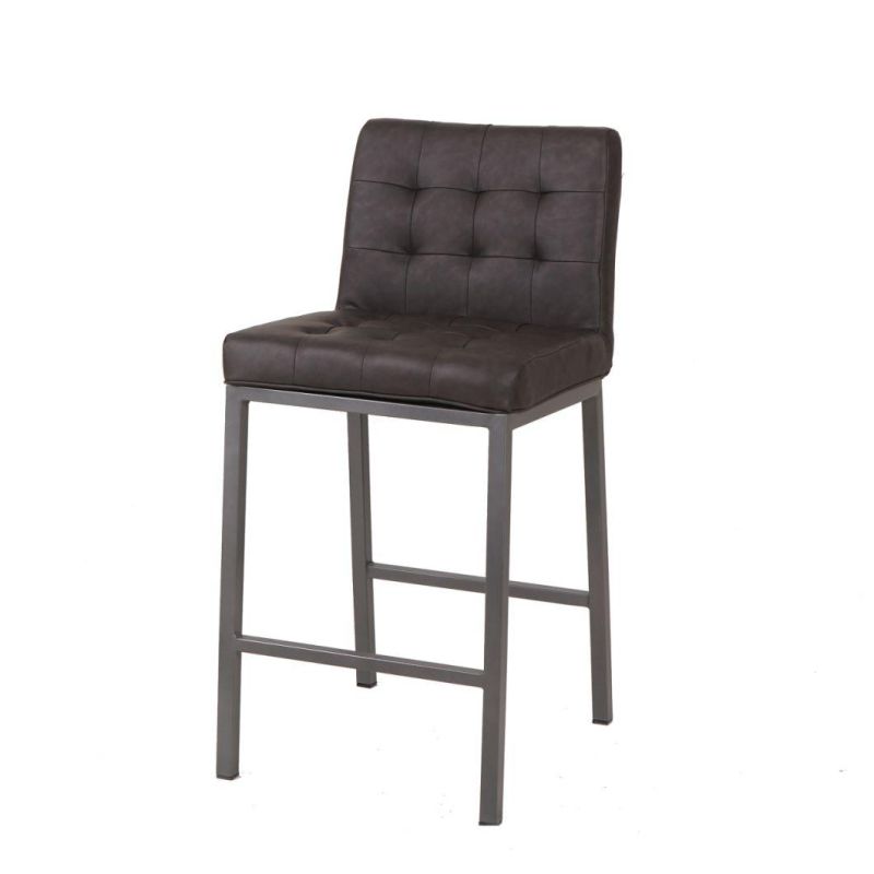 Newest Design Top Quality Kitchen Dark Grey PU Leather Dining Bar Stools