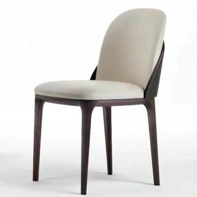 Nordic Wooden Furniture Upholstered PU Leather Dining Chair for Restaurant Dining Room