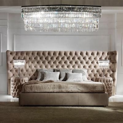 Modern Luxury Bedroom Button Upholstered Leather Italian Bed with Extended Headboard Customized Bed Room Beds
