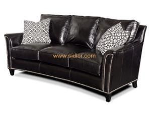 (CL-6606) Classic Restaurant Hotel Living Room Couch Wooden Leather Sofa