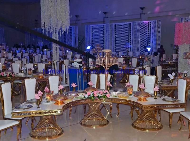 Blue Fabric with Crystal Gold and Silver Stainless Steel Banquet Dining Chairs