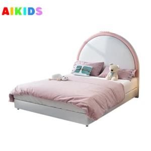 Solid Wood Rainbow-Themed Bed Children Leather Bed Princess Slide Guardrail Bed
