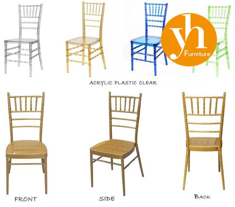 Modern Restaurant Iron Metal Hotel Clear Acrylic Resin Plastic Furniture Dining Wedding Banquet Party Metal Bamboo Chiavari Chair