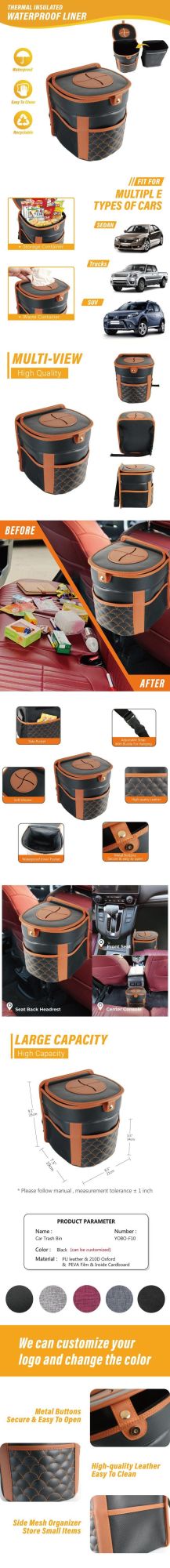 PU Leather Portable Car Trash Bag Car Garbage Bin