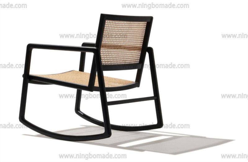 Elegant Rattan Upholstery Furniture Black South Elm and Nature Rattan Garden Rocking Chair