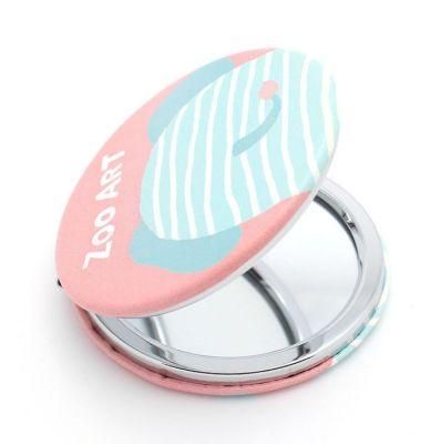 Promotional Foldable Round Shaped PU Leather Makeup Mirror Cosmetic Compact Pocket Mirror