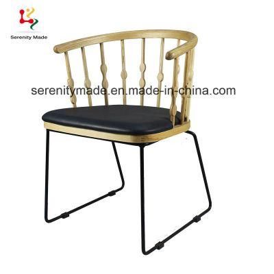 Vintage Restaurant Furniture Wooden Frame Dining Chair with PU Leather Seat