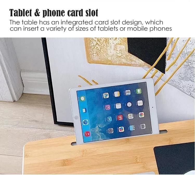 Wholesale Portable Bamboo Laptop Stand Wooden Lap Tray Bed Sofa Desk with Soft Pillow Cushion Computer Desk with Phone Slot