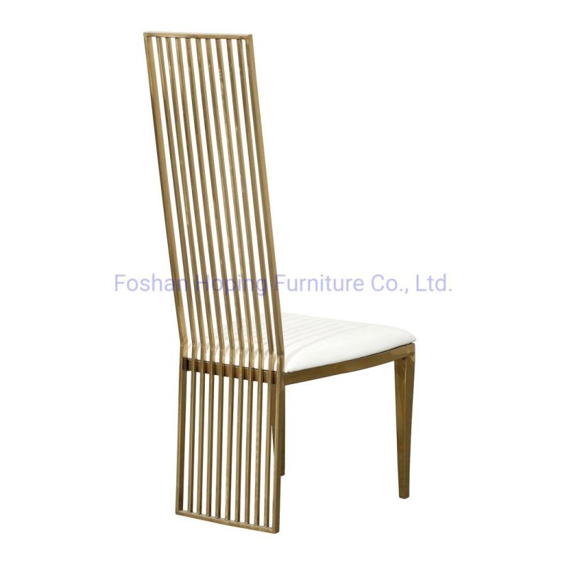 Luxury Gold Golden Hotel Banquet Dining Chairs Industrial Style Stainless Steel Long Back Furniture Restaurant Wedding Tiffany Throne Dining Room Chairs