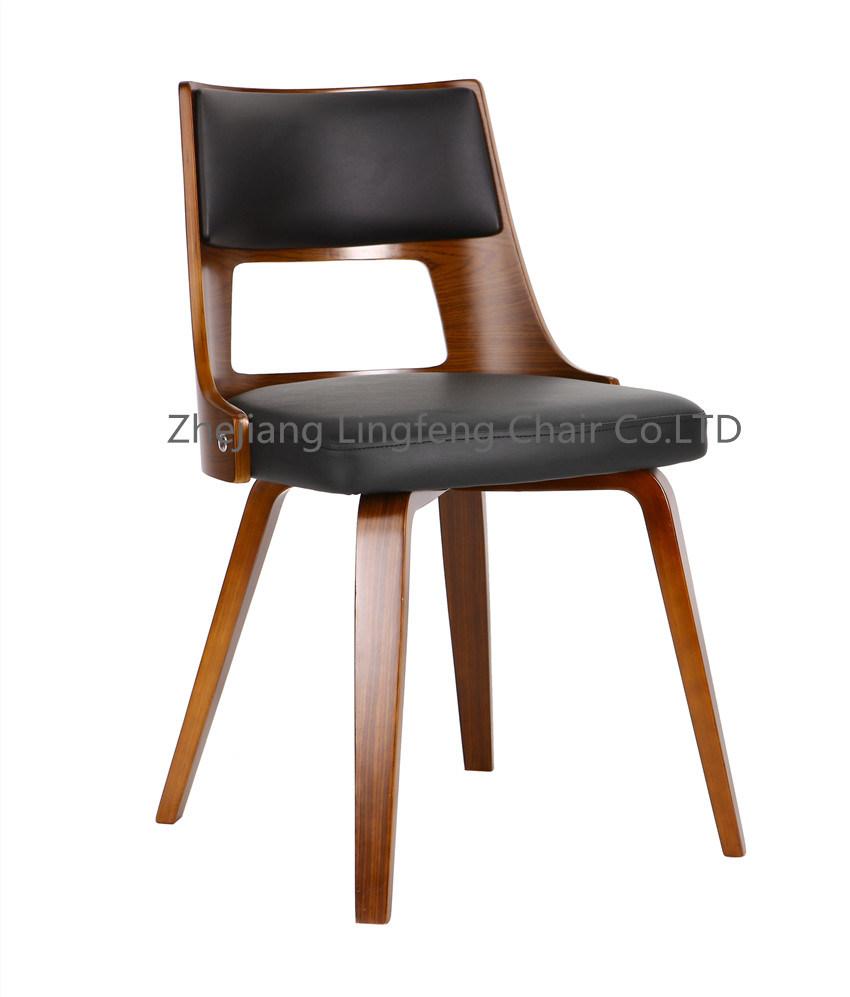 Modern Nordic PU Leather Walnut Wood Dining High Back Chair for Home Furniture