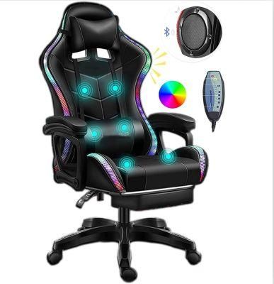 Wireless Speaker LED Light RGB Massage Gaming Chair with Footrest