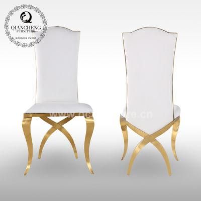 White Leather Golden Stainless Steel Legs Dining Chair