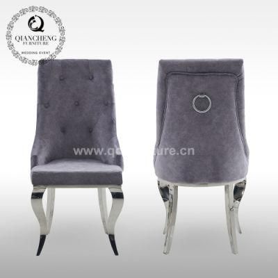 Dark Brown Velvet Fabric Stainless Steel Metal Leg Dining Chairs