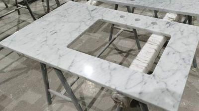 Calacatta Natural Quartz Marble Stone White Grey Patterns Veins Bathroom Countertops Sink Vanity Basin Top