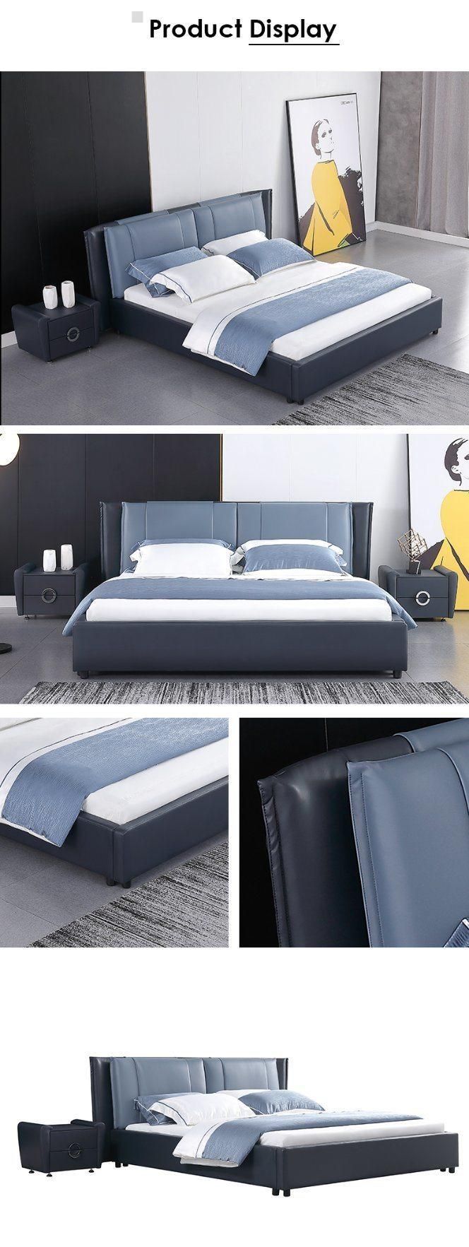 Modern Living Room Bluesuper Soft Genuine Leather King Size Bed