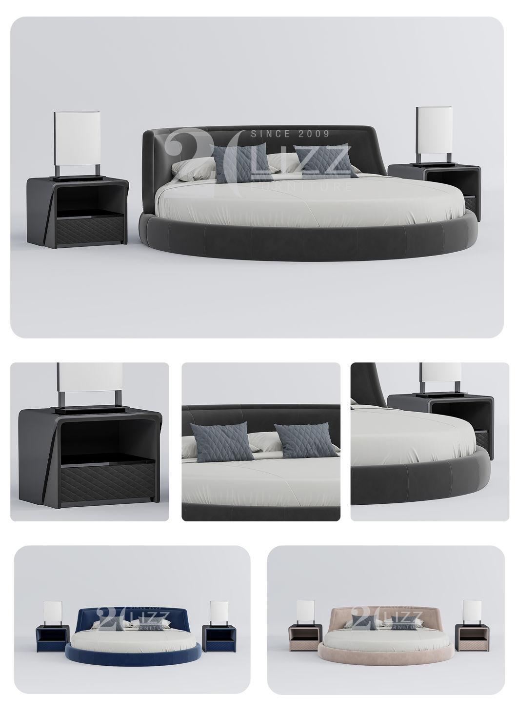2022 Nordic New Design Double Size Bed Luxury Round Shape Wooded Home Apartment Room Furniture