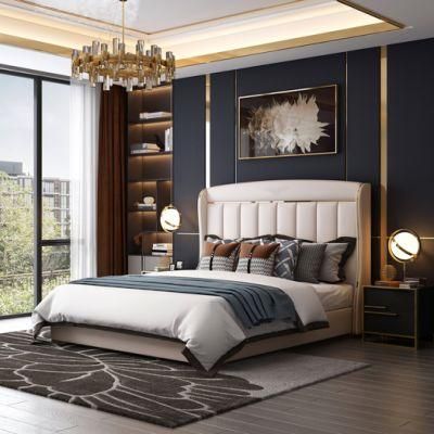 Modern Luxury Adult Double Solid Wood Leather King Size Bed for Bedroom Furniture Set
