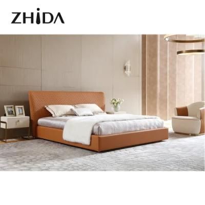 Italy Style Modern Design Home Furniture Bedroom Set Leather Luxury Hotel Solid Wood Frame King Size Bed Design with High Soft Headboard